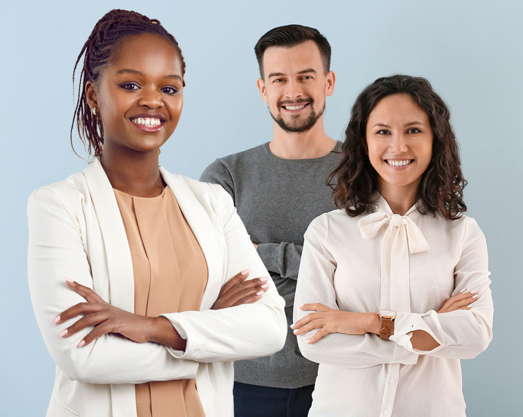 Banner image featuring a diverse group of healthcare professionals, including a nurse, a therapist, and an administrative staff member, all smiling confidently. This image emphasizes a welcoming and professional work environment.